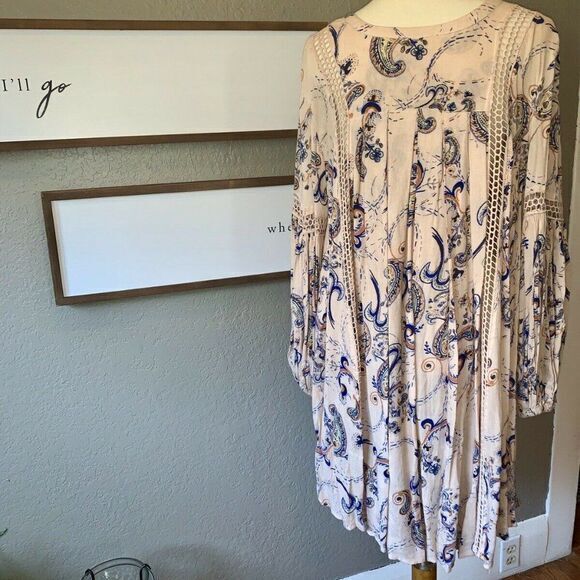 Free People ‘Just The Two Of‎ Us’ Paisley Peachy-Pink Tunic Dress Womens … - Picture 3 of 12